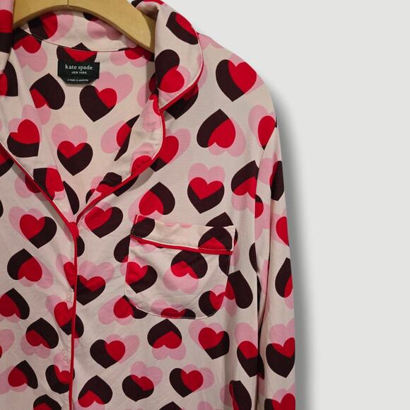 Kate Spade New York Women’s Pink Hearts Sleepwear Small Button Down Pajama Shirt - Picture 2 of 5